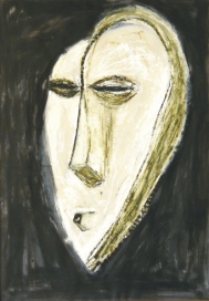 afrikanische Masken, Tine Holz, 1998, Ölkreide auf Papier, 70 x 100 cm